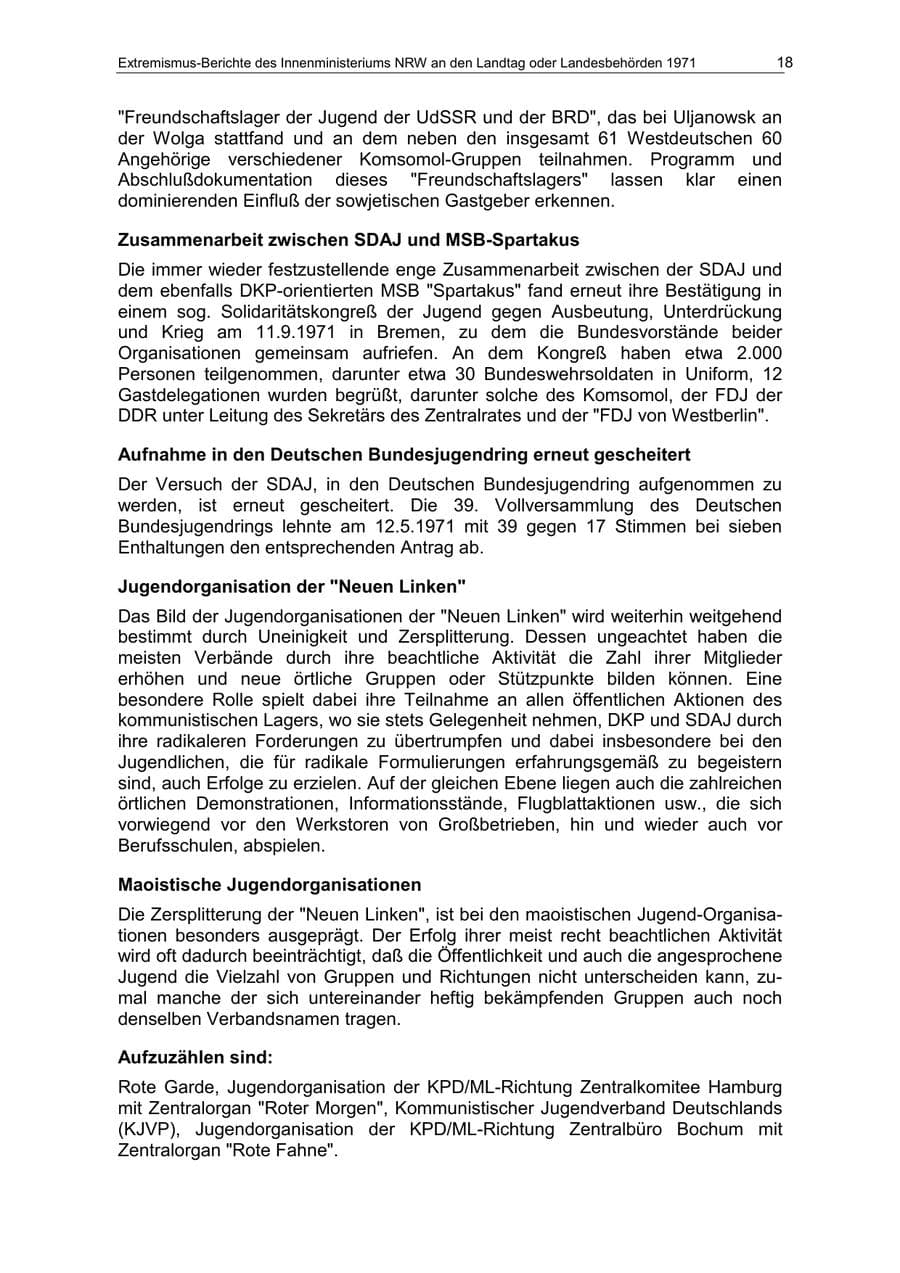 Seite 18 des Verfassungsschutzbericht 1971 Nordrhein-Westfalen