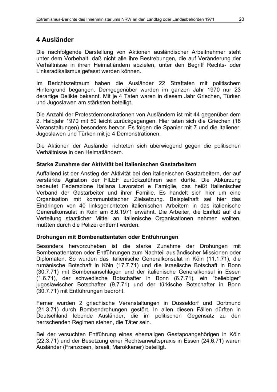 Seite 20 des Verfassungsschutzbericht 1971 Nordrhein-Westfalen
