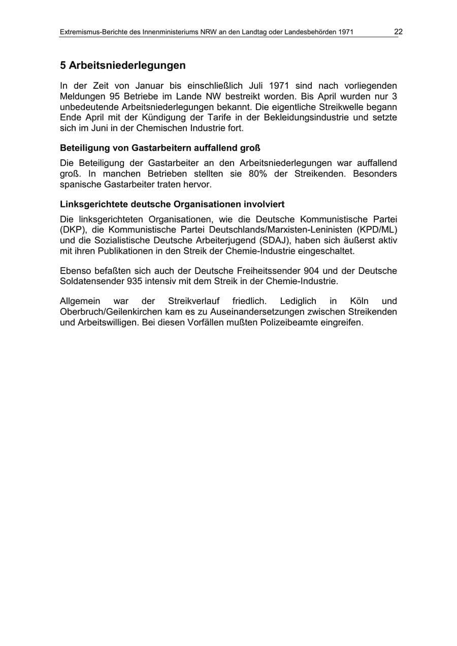 Seite 22 des Verfassungsschutzbericht 1971 Nordrhein-Westfalen