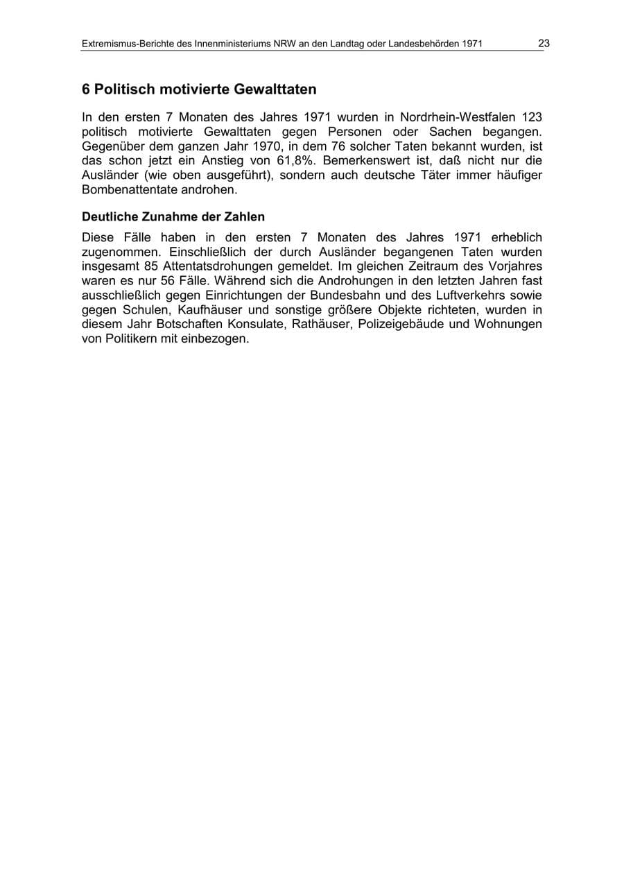 Seite 23 des Verfassungsschutzbericht 1971 Nordrhein-Westfalen