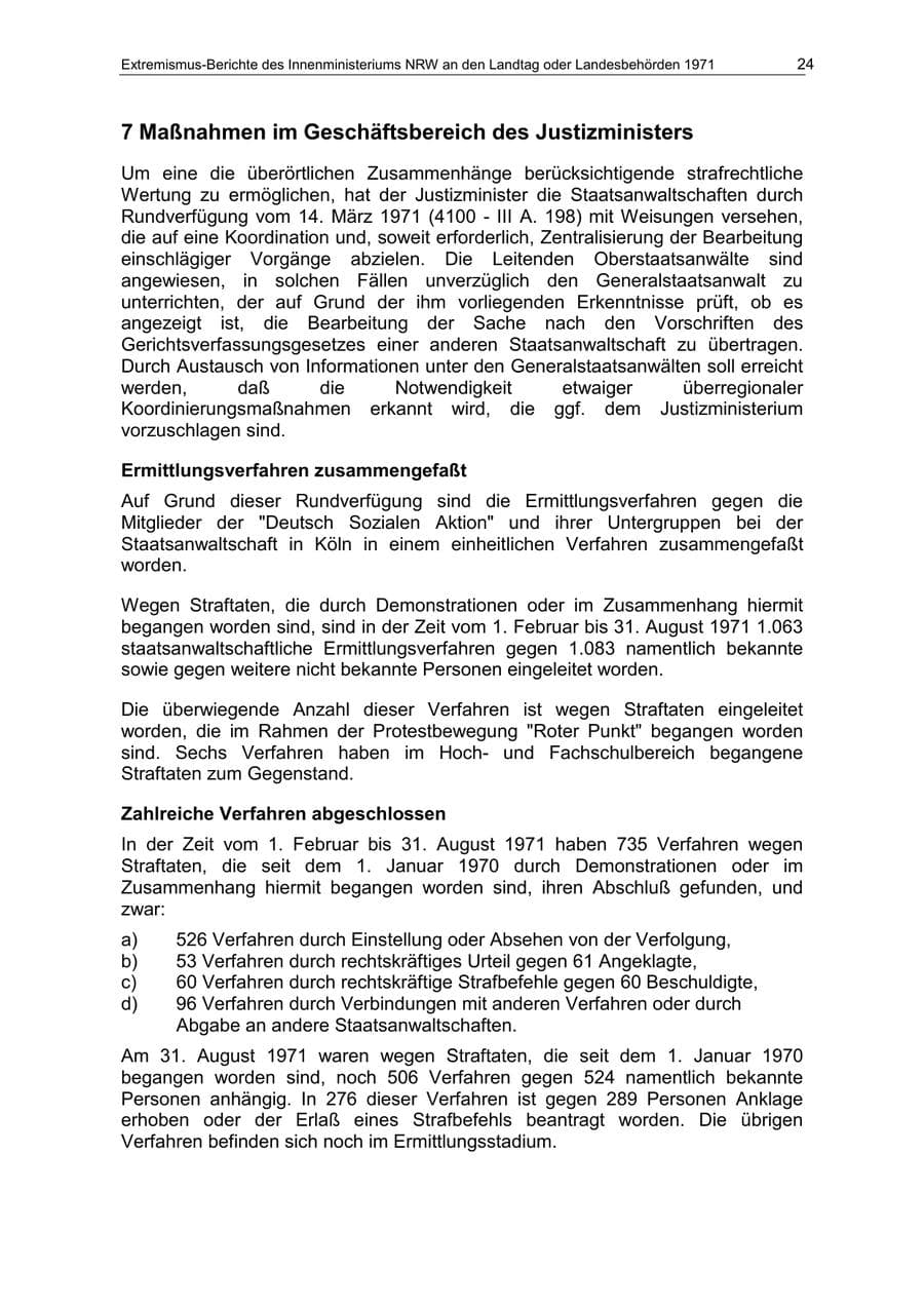 Seite 24 des Verfassungsschutzbericht 1971 Nordrhein-Westfalen