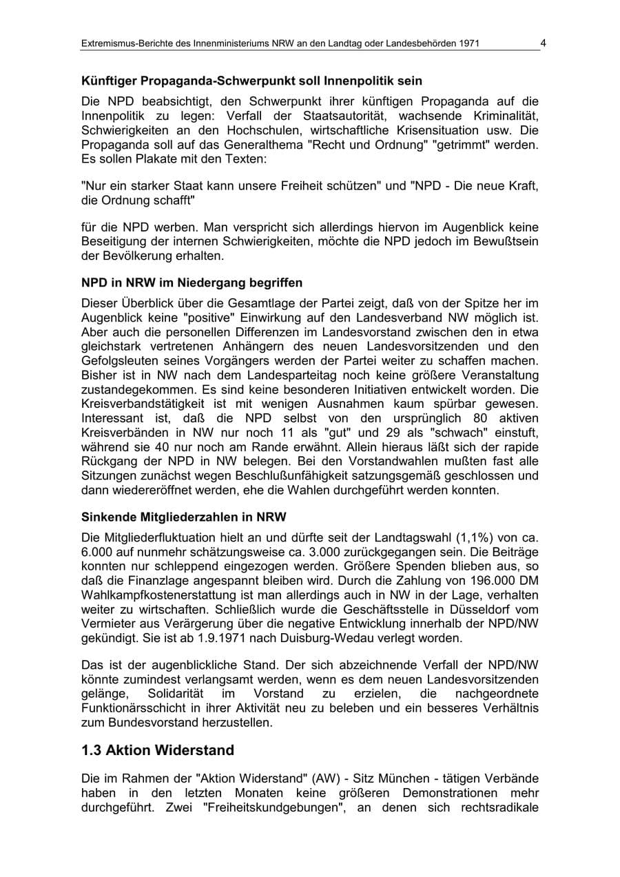 Seite 4 des Verfassungsschutzbericht 1971 Nordrhein-Westfalen