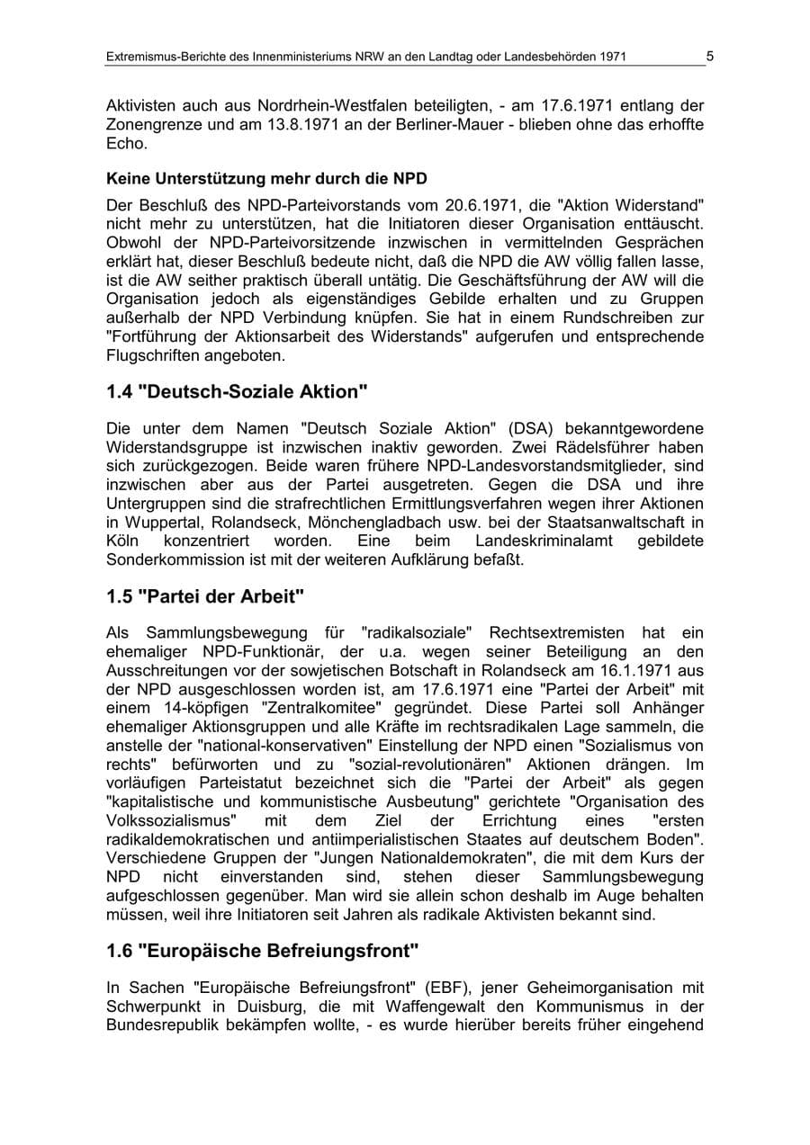 Seite 5 des Verfassungsschutzbericht 1971 Nordrhein-Westfalen