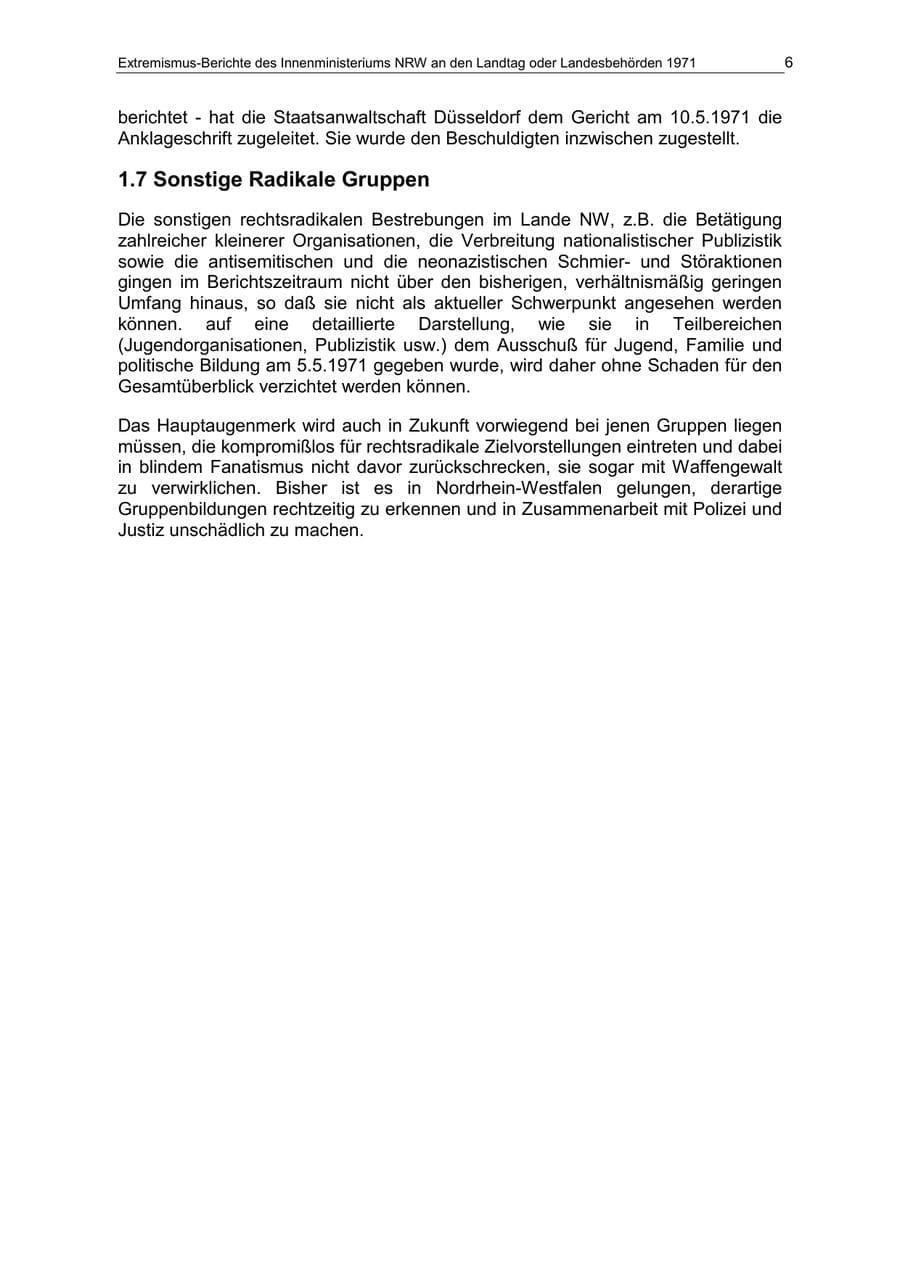 Seite 6 des Verfassungsschutzbericht 1971 Nordrhein-Westfalen