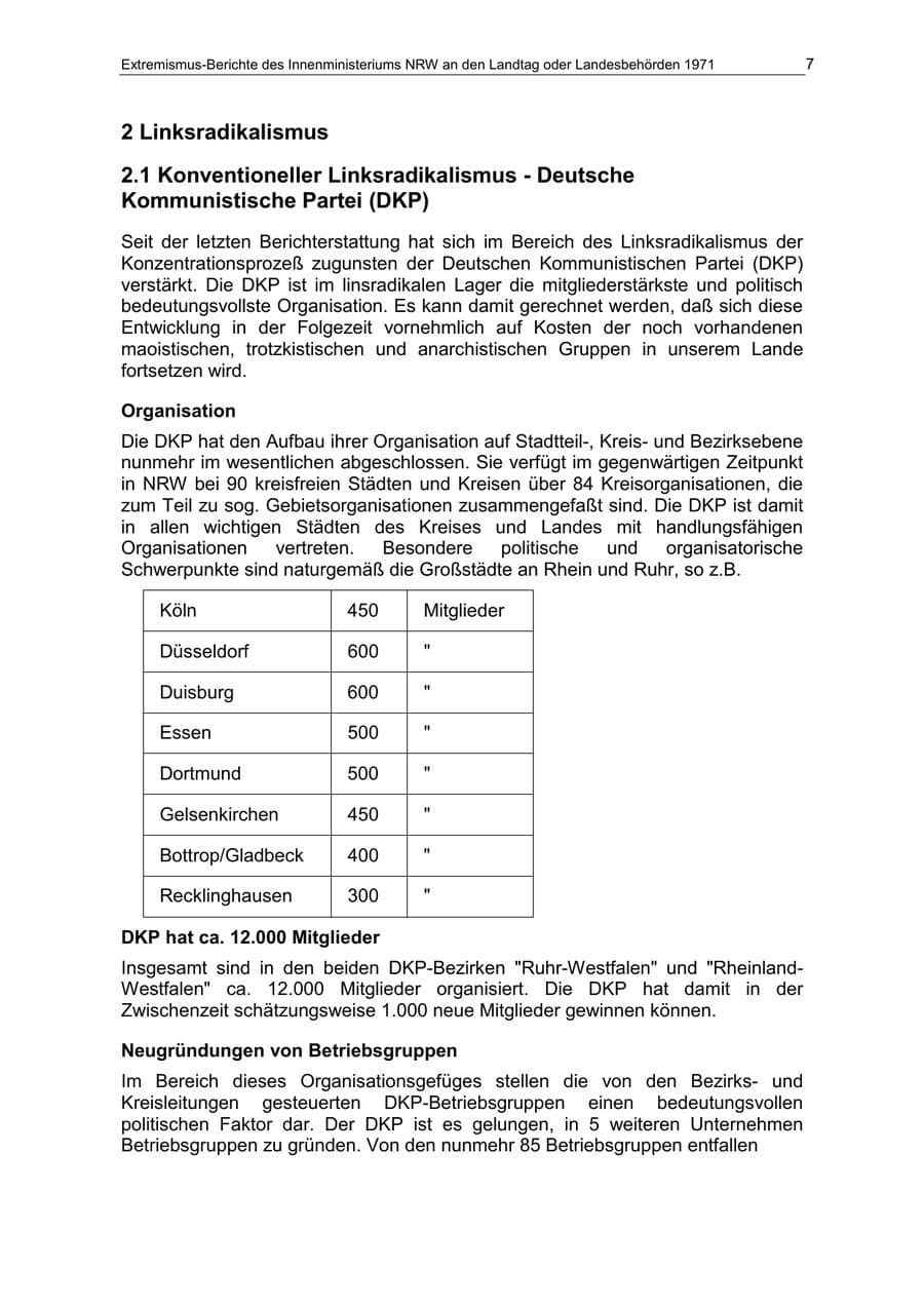 Seite 7 des Verfassungsschutzbericht 1971 Nordrhein-Westfalen