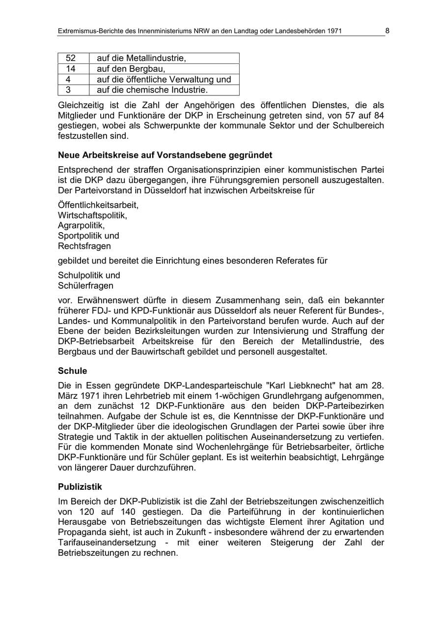 Seite 8 des Verfassungsschutzbericht 1971 Nordrhein-Westfalen