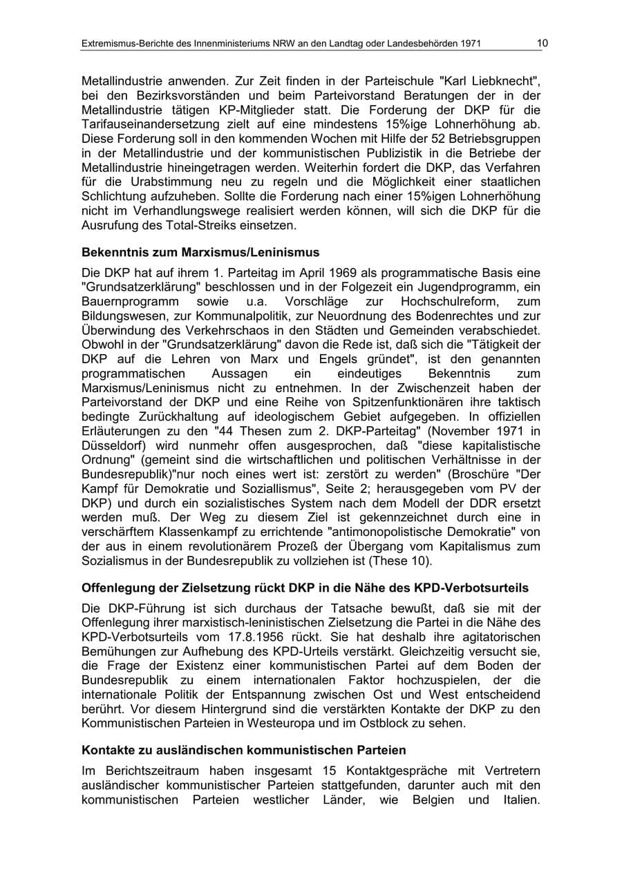 Seite 10 des Verfassungsschutzbericht 1971 Nordrhein-Westfalen