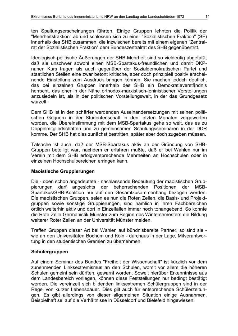 Seite 11 des Verfassungsschutzbericht 1972 Nordrhein-Westfalen