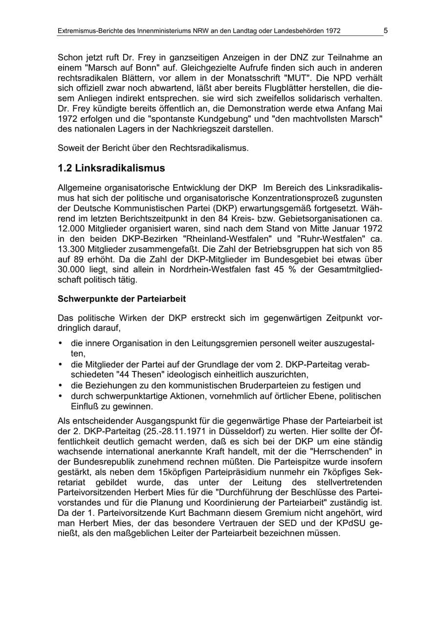 Seite 5 des Verfassungsschutzbericht 1972 Nordrhein-Westfalen