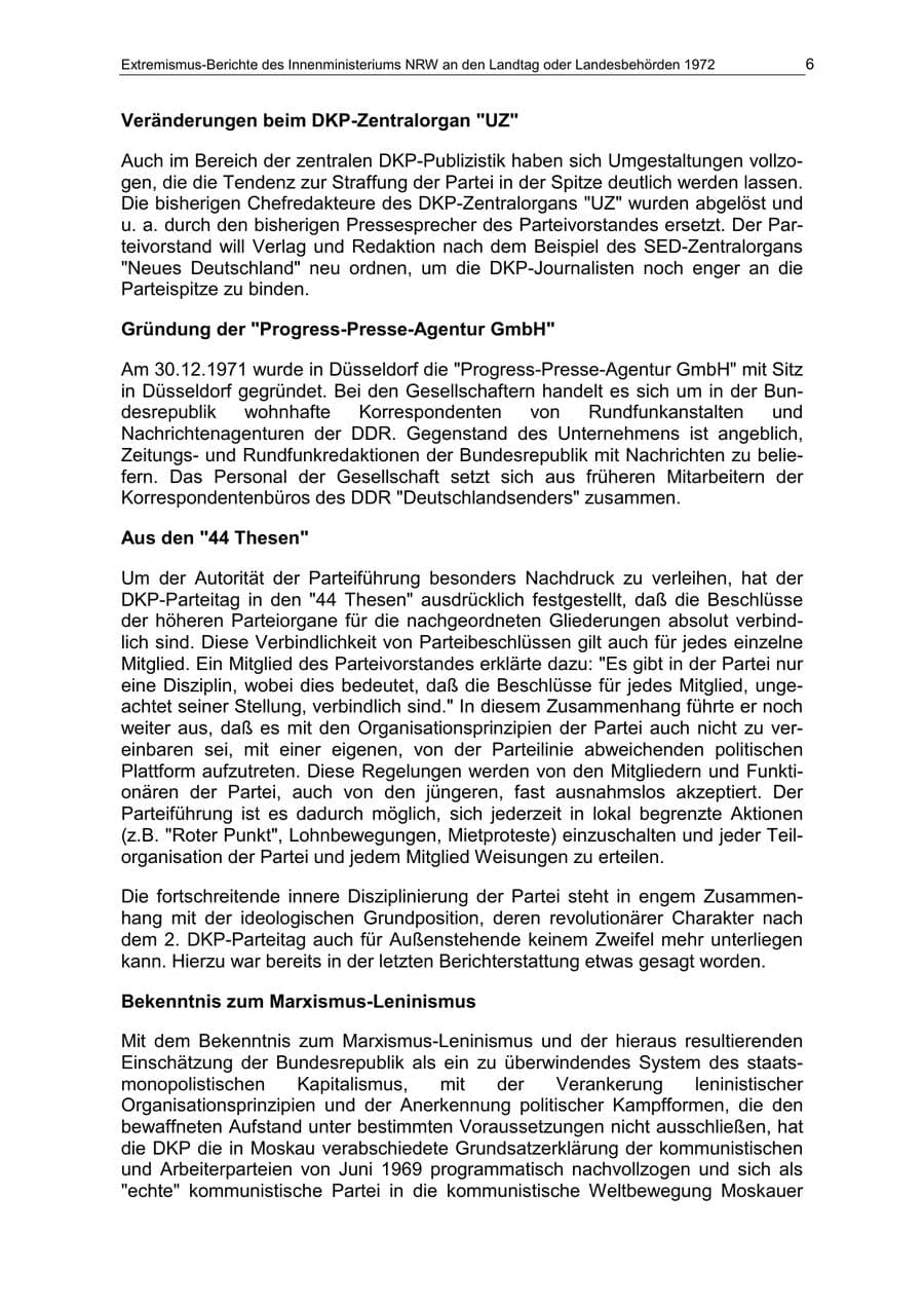 Seite 6 des Verfassungsschutzbericht 1972 Nordrhein-Westfalen
