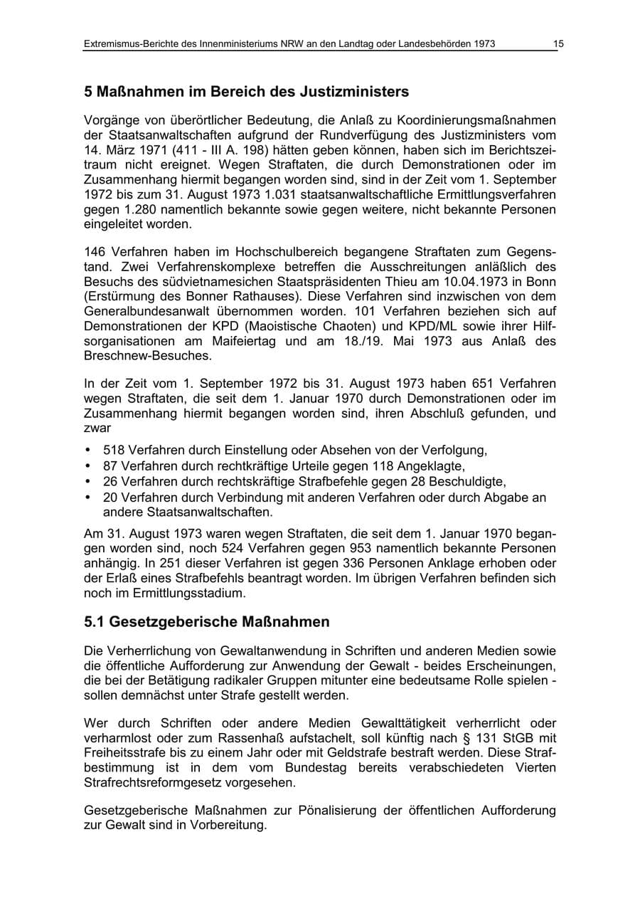 Seite 15 des Verfassungsschutzbericht 1973 Nordrhein-Westfalen