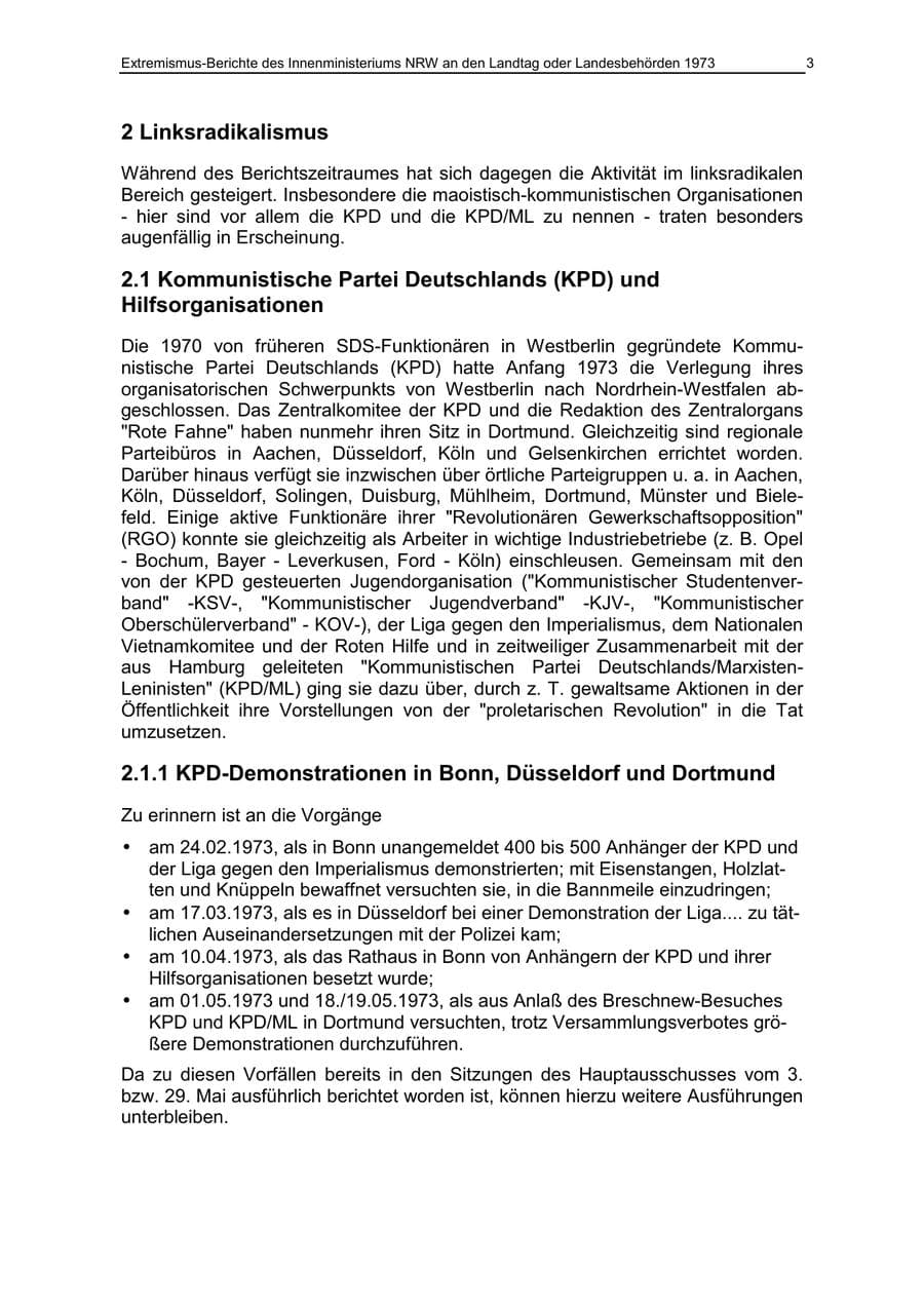 Seite 3 des Verfassungsschutzbericht 1973 Nordrhein-Westfalen
