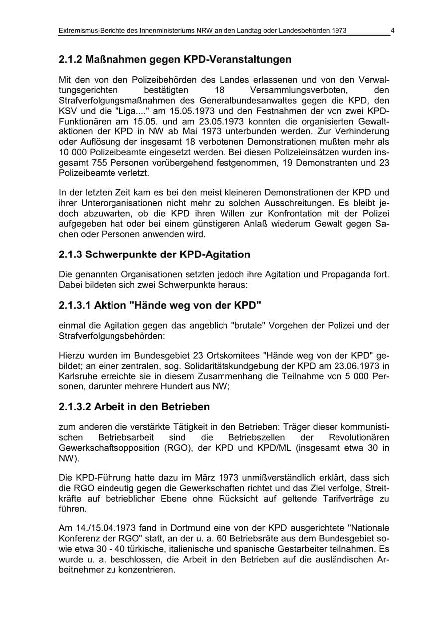 Seite 4 des Verfassungsschutzbericht 1973 Nordrhein-Westfalen