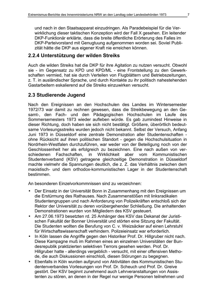 Seite 7 des Verfassungsschutzbericht 1973 Nordrhein-Westfalen
