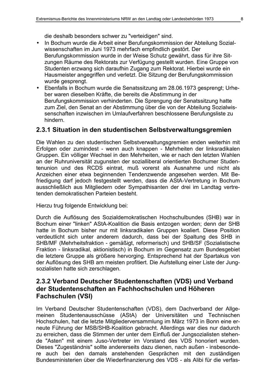 Seite 8 des Verfassungsschutzbericht 1973 Nordrhein-Westfalen