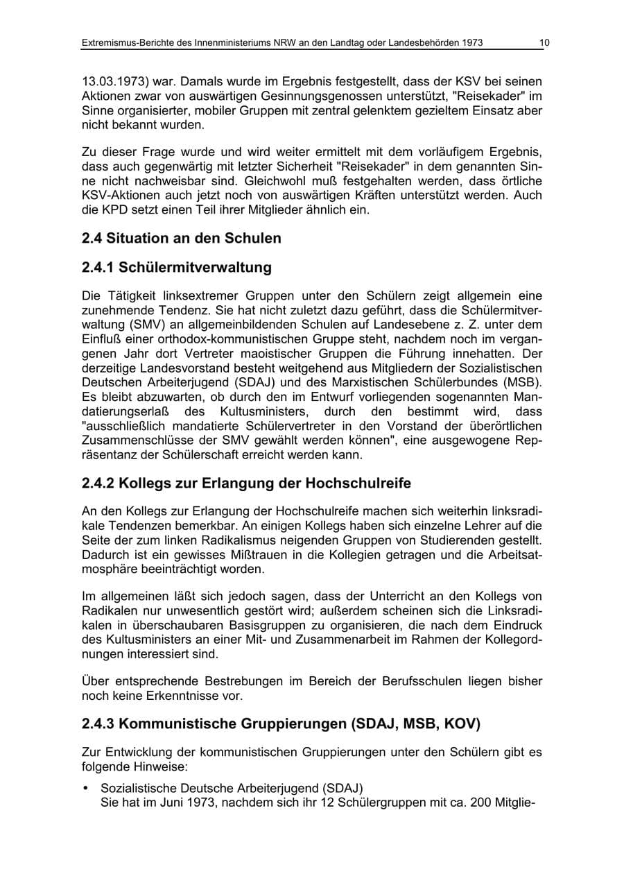 Seite 10 des Verfassungsschutzbericht 1973 Nordrhein-Westfalen