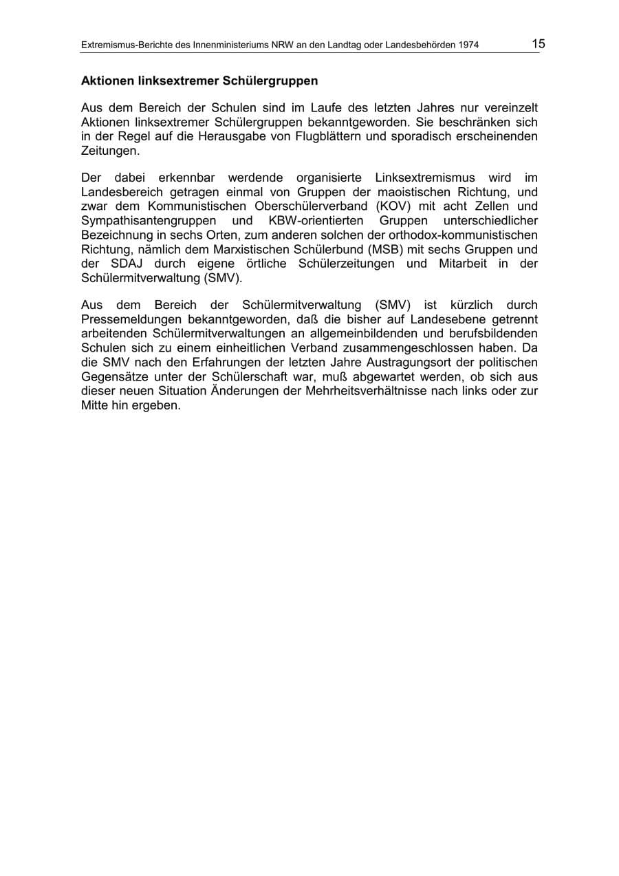 Seite 15 des Verfassungsschutzbericht 1974 Nordrhein-Westfalen