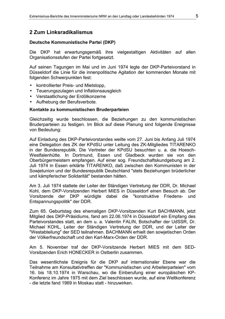 Seite 5 des Verfassungsschutzbericht 1974 Nordrhein-Westfalen