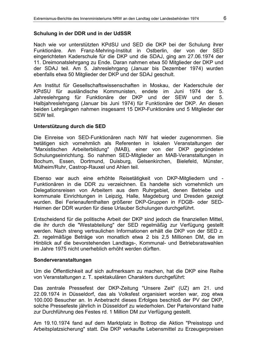 Seite 6 des Verfassungsschutzbericht 1974 Nordrhein-Westfalen