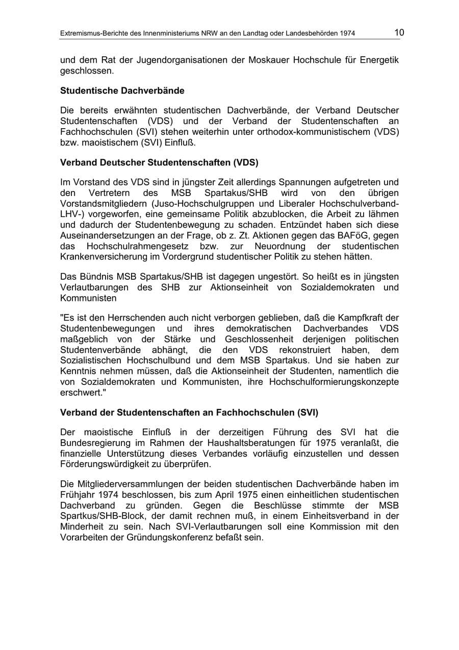 Seite 10 des Verfassungsschutzbericht 1974 Nordrhein-Westfalen