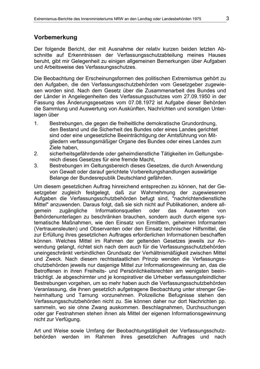 Seite 3 des Verfassungsschutzbericht 1975 Nordrhein-Westfalen