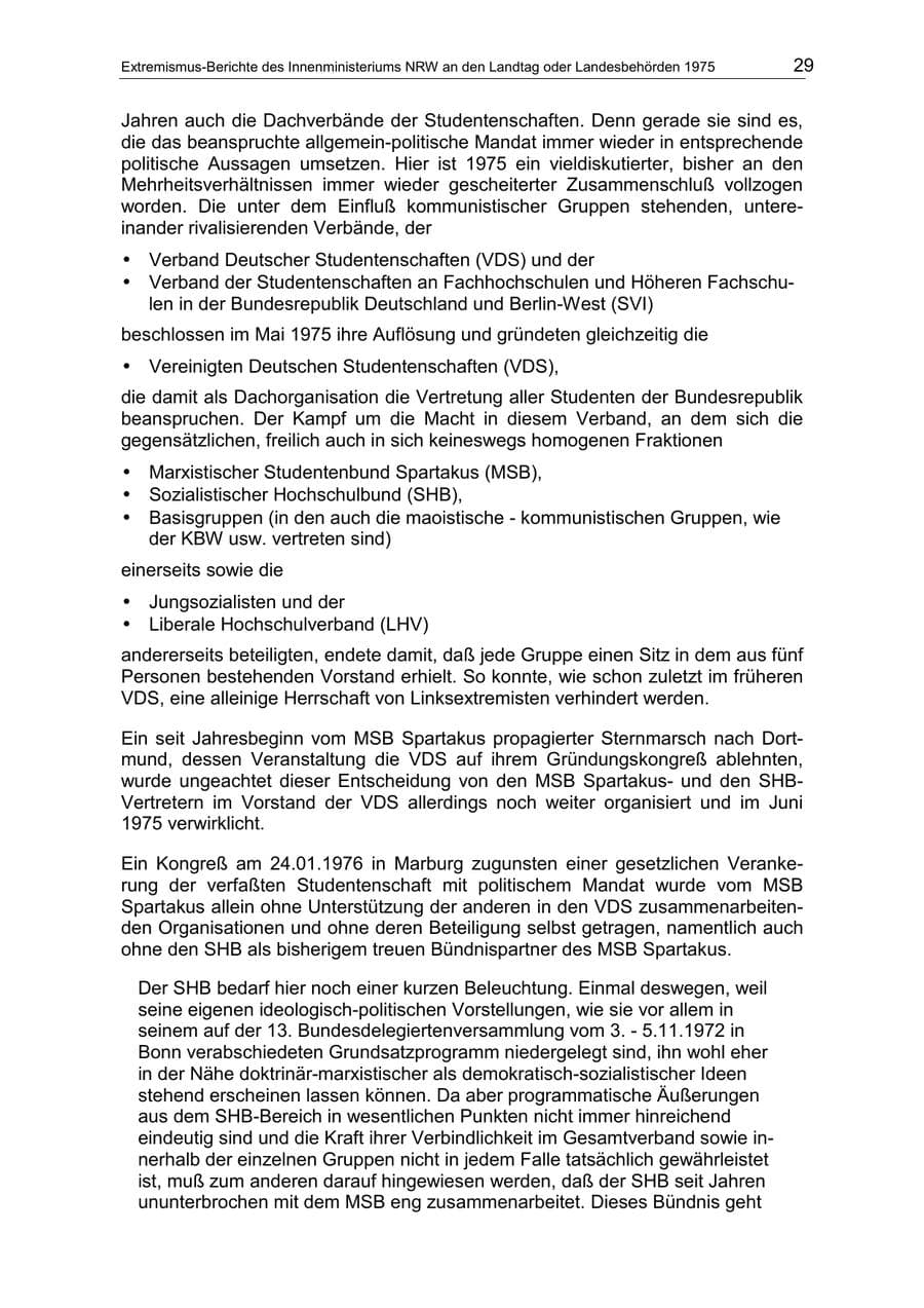 Seite 29 des Verfassungsschutzbericht 1975 Nordrhein-Westfalen
