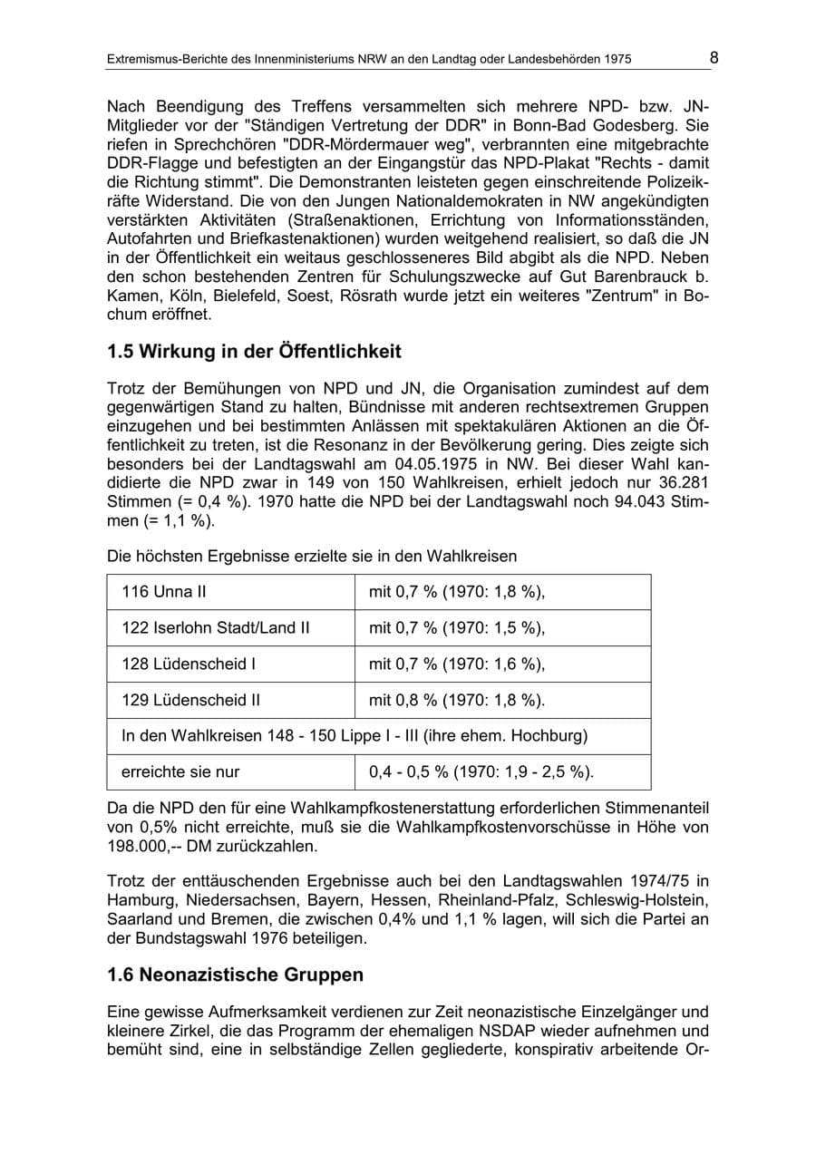 Seite 8 des Verfassungsschutzbericht 1975 Nordrhein-Westfalen