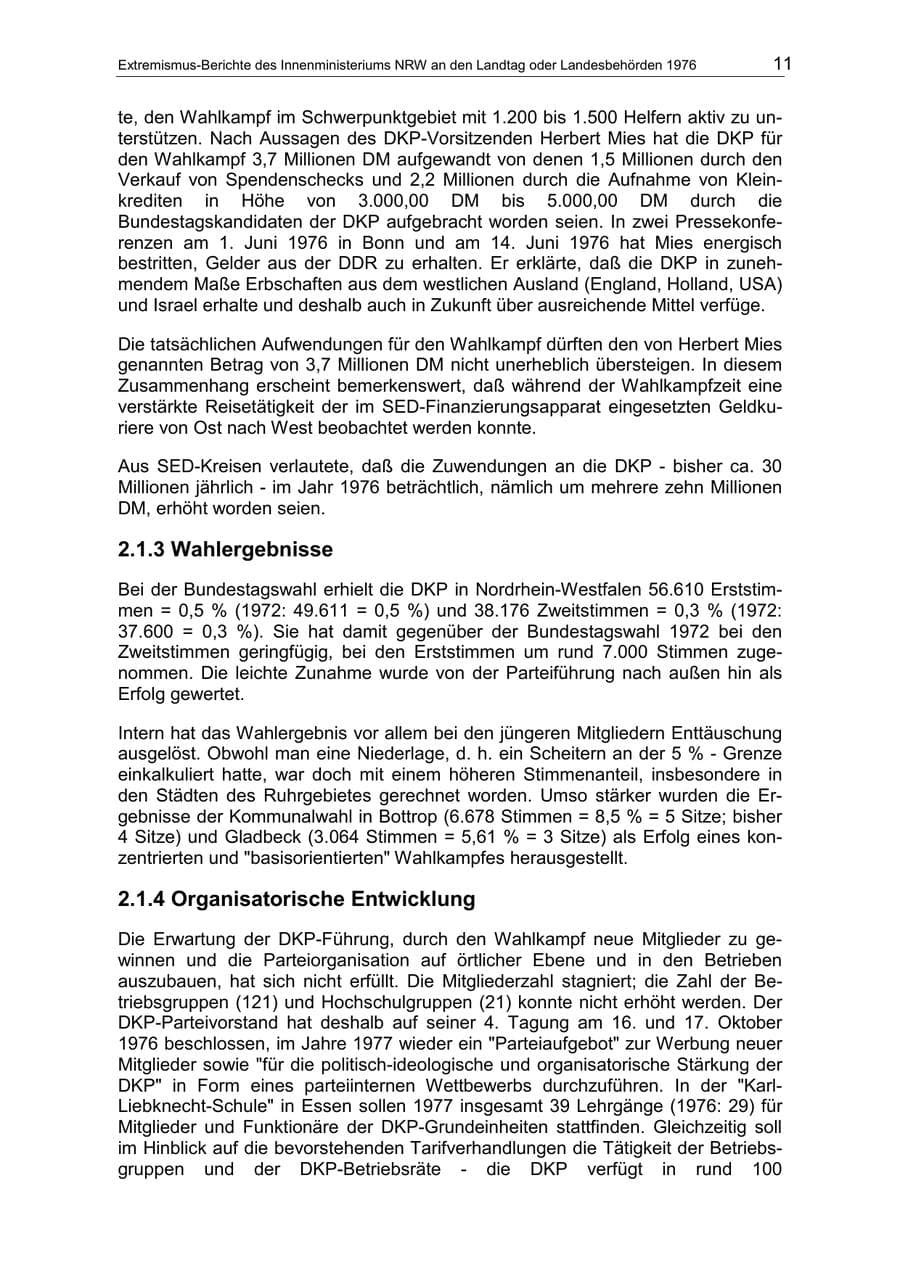 Seite 11 des Verfassungsschutzbericht 1976 Nordrhein-Westfalen