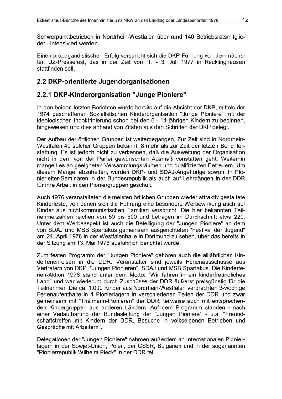 Seite 12 des Verfassungsschutzbericht 1976 Nordrhein-Westfalen