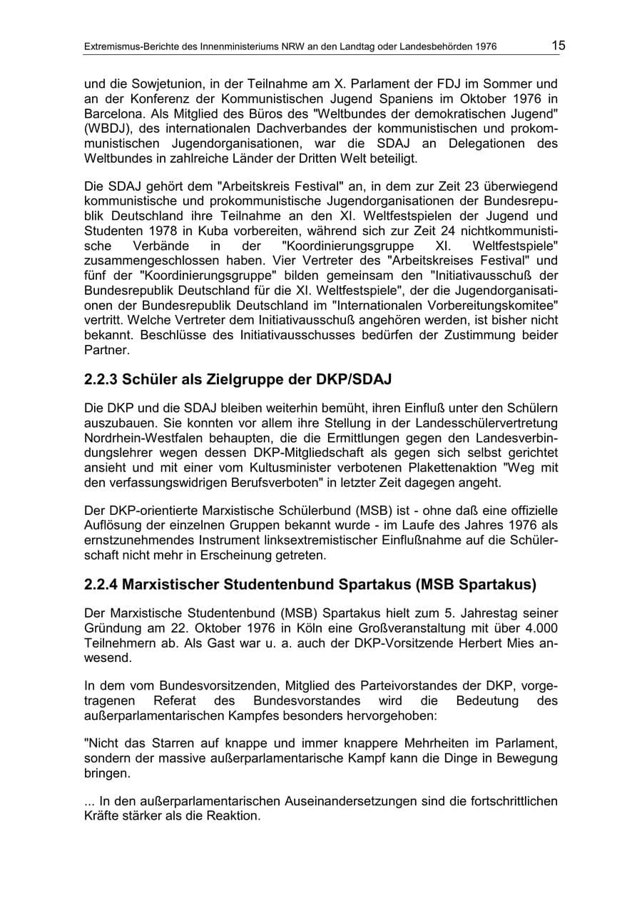 Seite 15 des Verfassungsschutzbericht 1976 Nordrhein-Westfalen