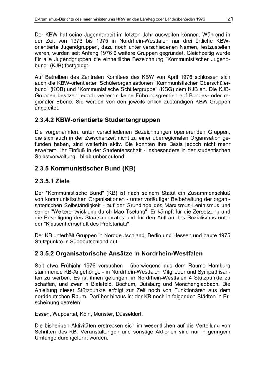 Seite 21 des Verfassungsschutzbericht 1976 Nordrhein-Westfalen