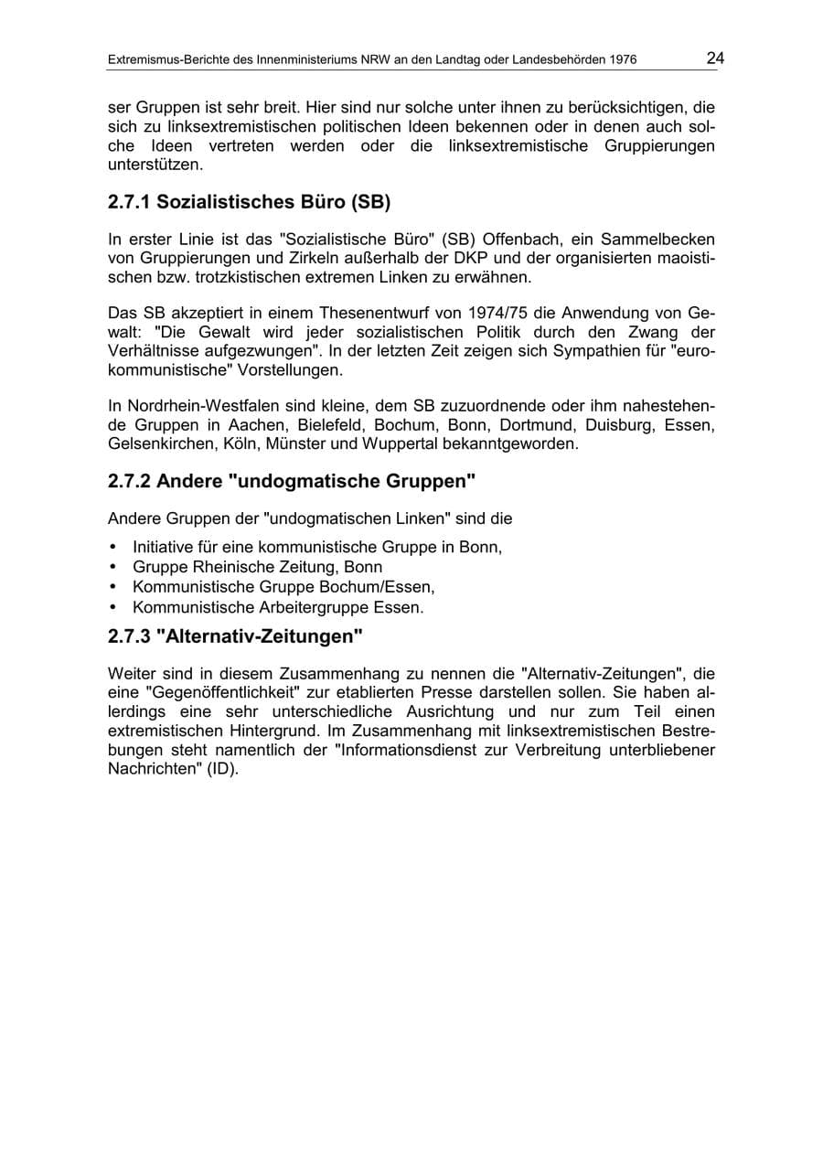 Seite 24 des Verfassungsschutzbericht 1976 Nordrhein-Westfalen