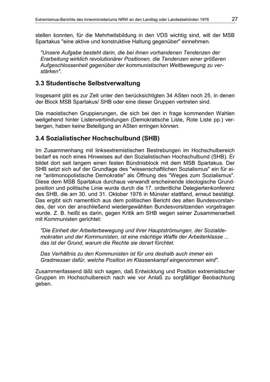 Seite 27 des Verfassungsschutzbericht 1976 Nordrhein-Westfalen