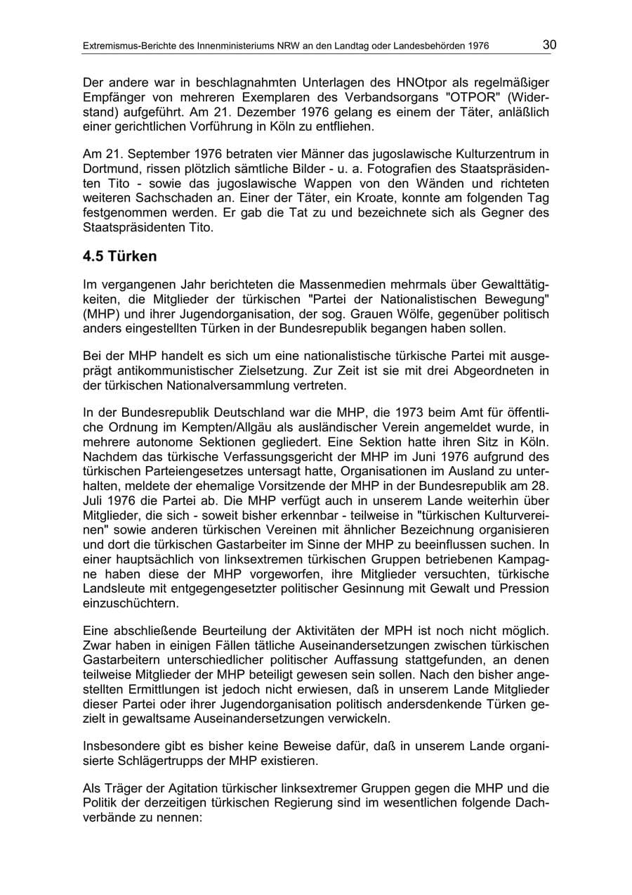 Seite 30 des Verfassungsschutzbericht 1976 Nordrhein-Westfalen