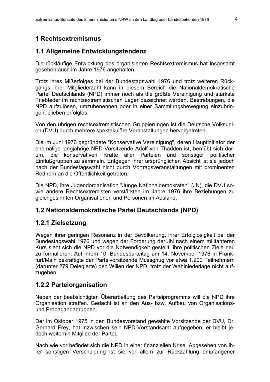 Seite 4 des Verfassungsschutzbericht 1976 Nordrhein-Westfalen