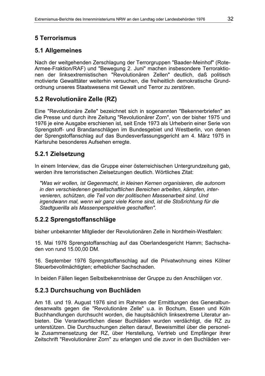 Seite 32 des Verfassungsschutzbericht 1976 Nordrhein-Westfalen