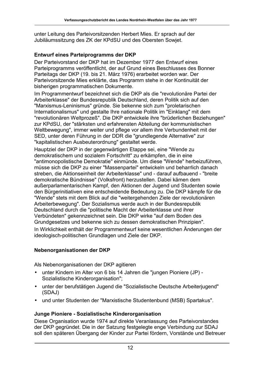 Seite 12 des Verfassungsschutzbericht 1977 Nordrhein-Westfalen