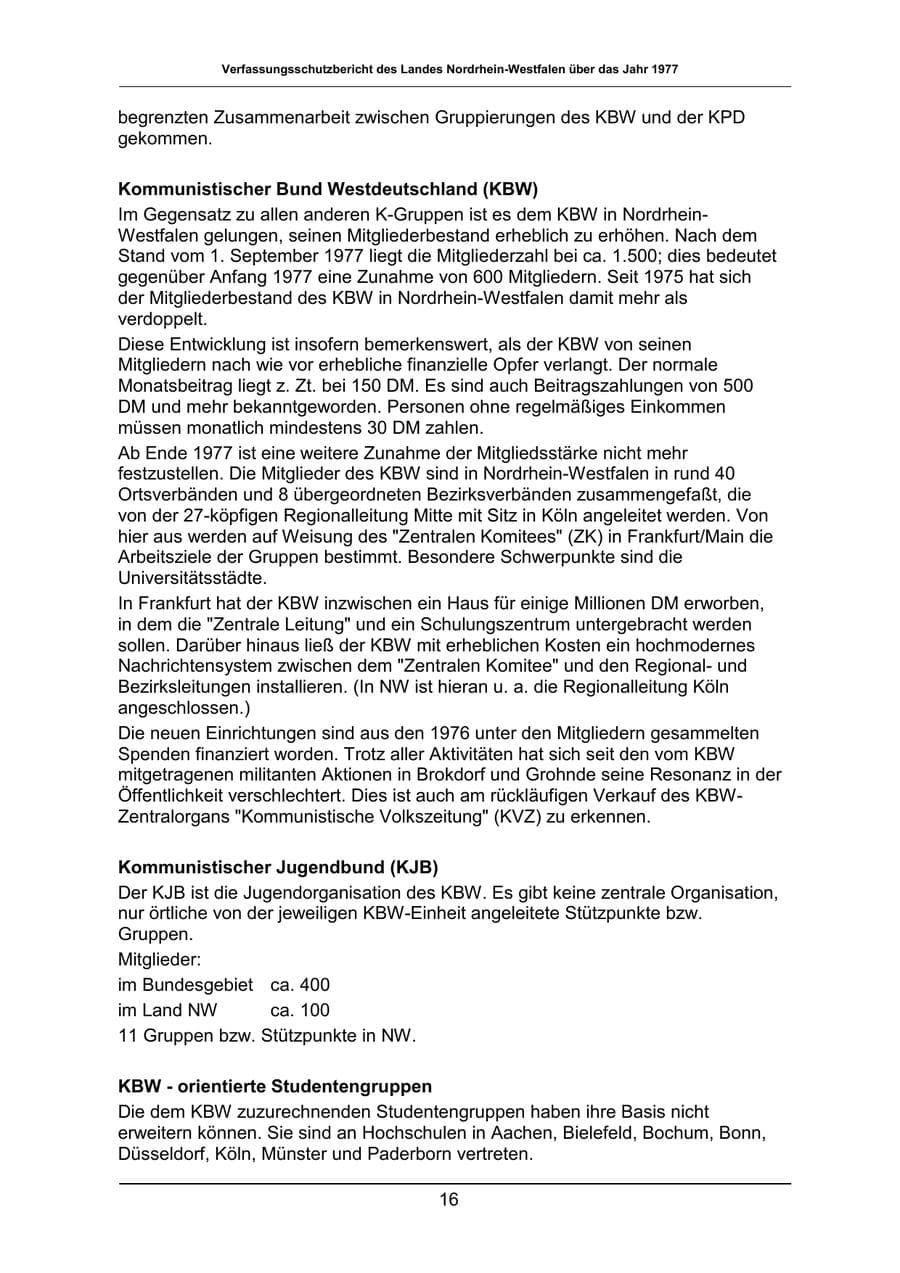 Seite 16 des Verfassungsschutzbericht 1977 Nordrhein-Westfalen