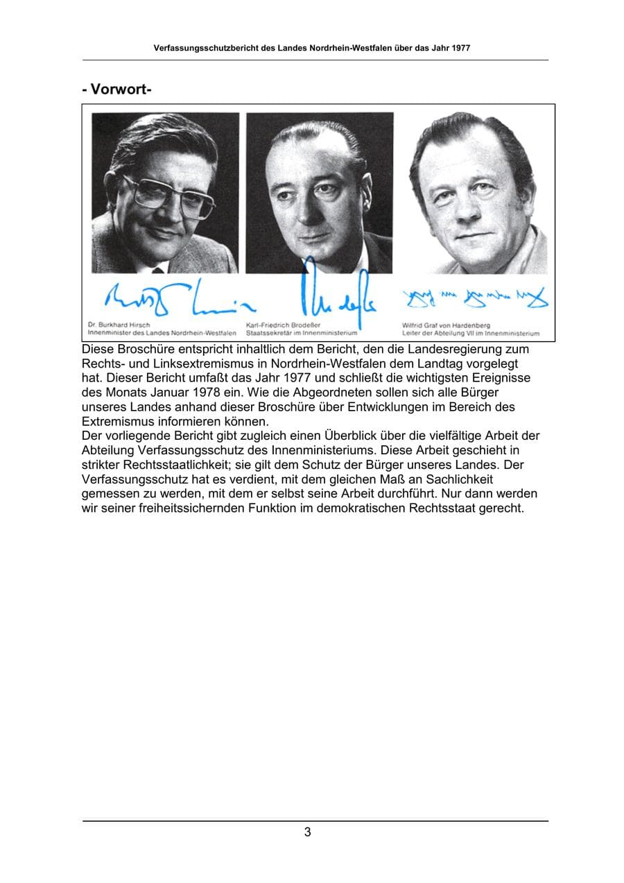 Seite 3 des Verfassungsschutzbericht 1977 Nordrhein-Westfalen