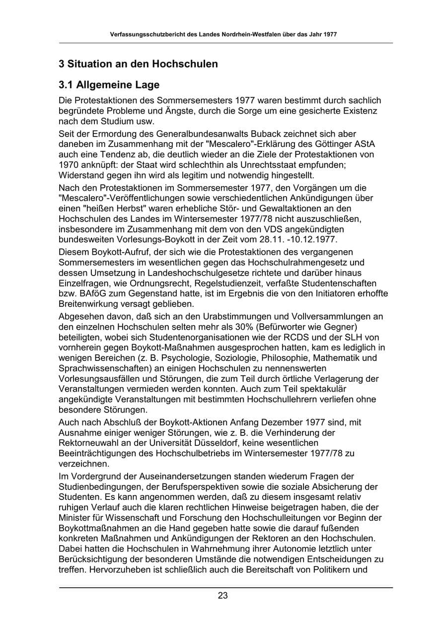 Seite 23 des Verfassungsschutzbericht 1977 Nordrhein-Westfalen