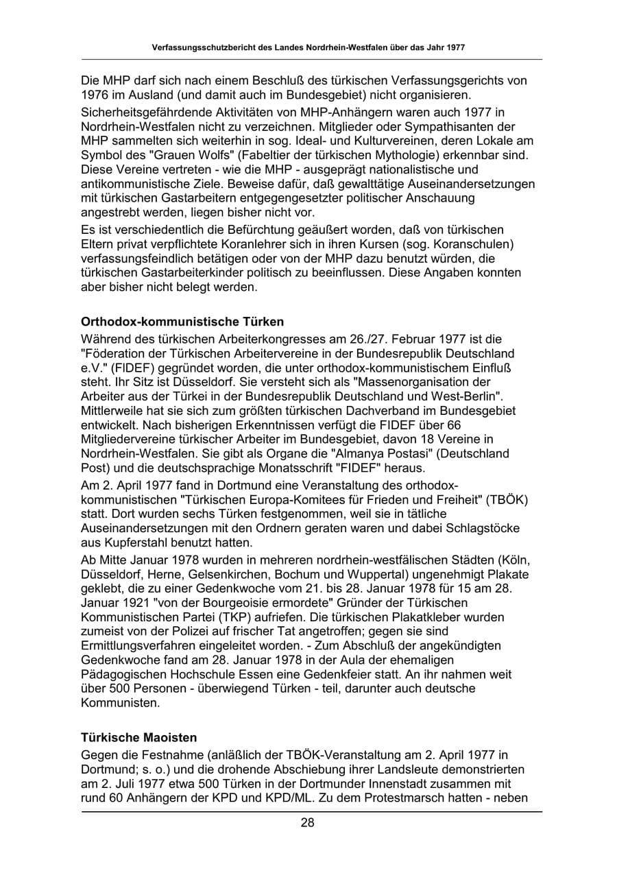 Seite 28 des Verfassungsschutzbericht 1977 Nordrhein-Westfalen