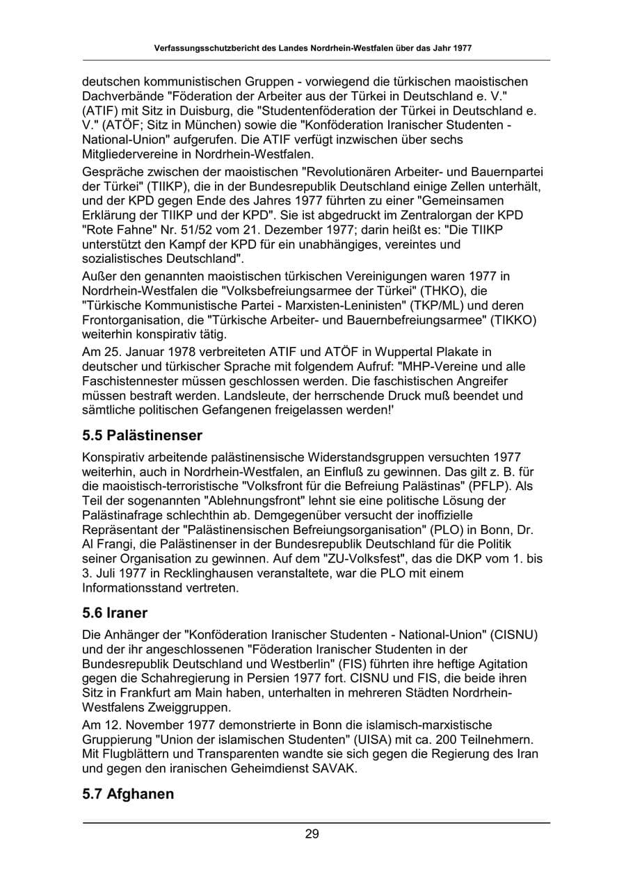 Seite 29 des Verfassungsschutzbericht 1977 Nordrhein-Westfalen