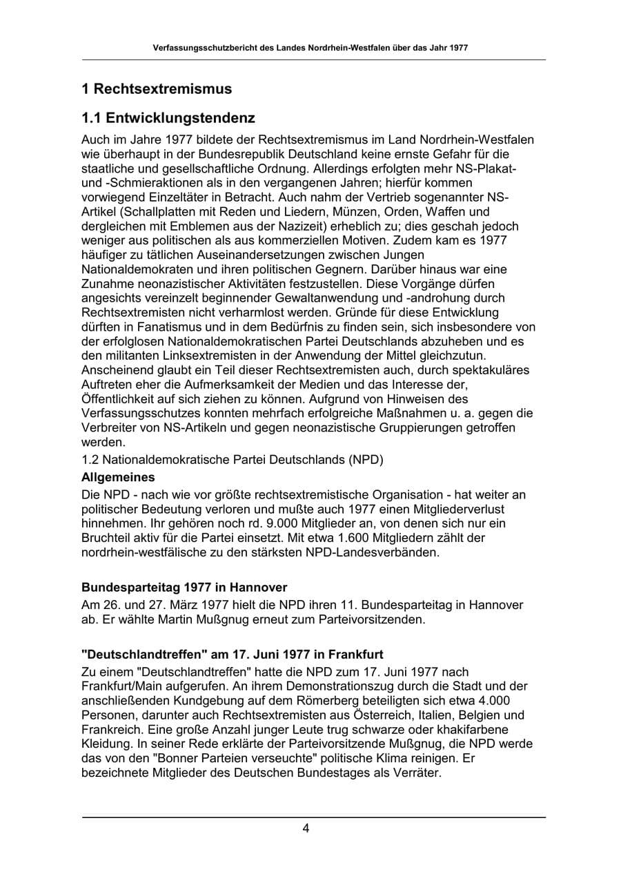 Seite 4 des Verfassungsschutzbericht 1977 Nordrhein-Westfalen