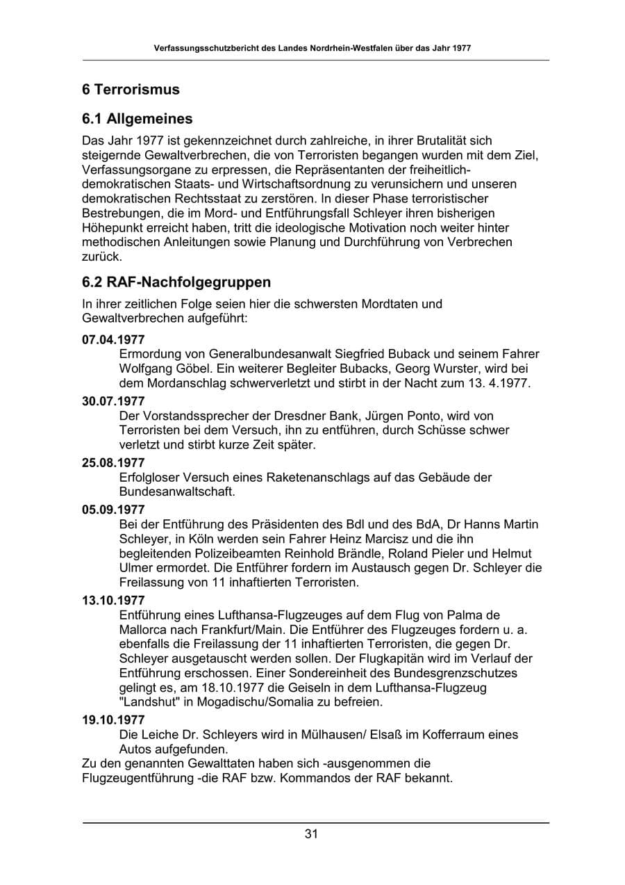 Seite 31 des Verfassungsschutzbericht 1977 Nordrhein-Westfalen