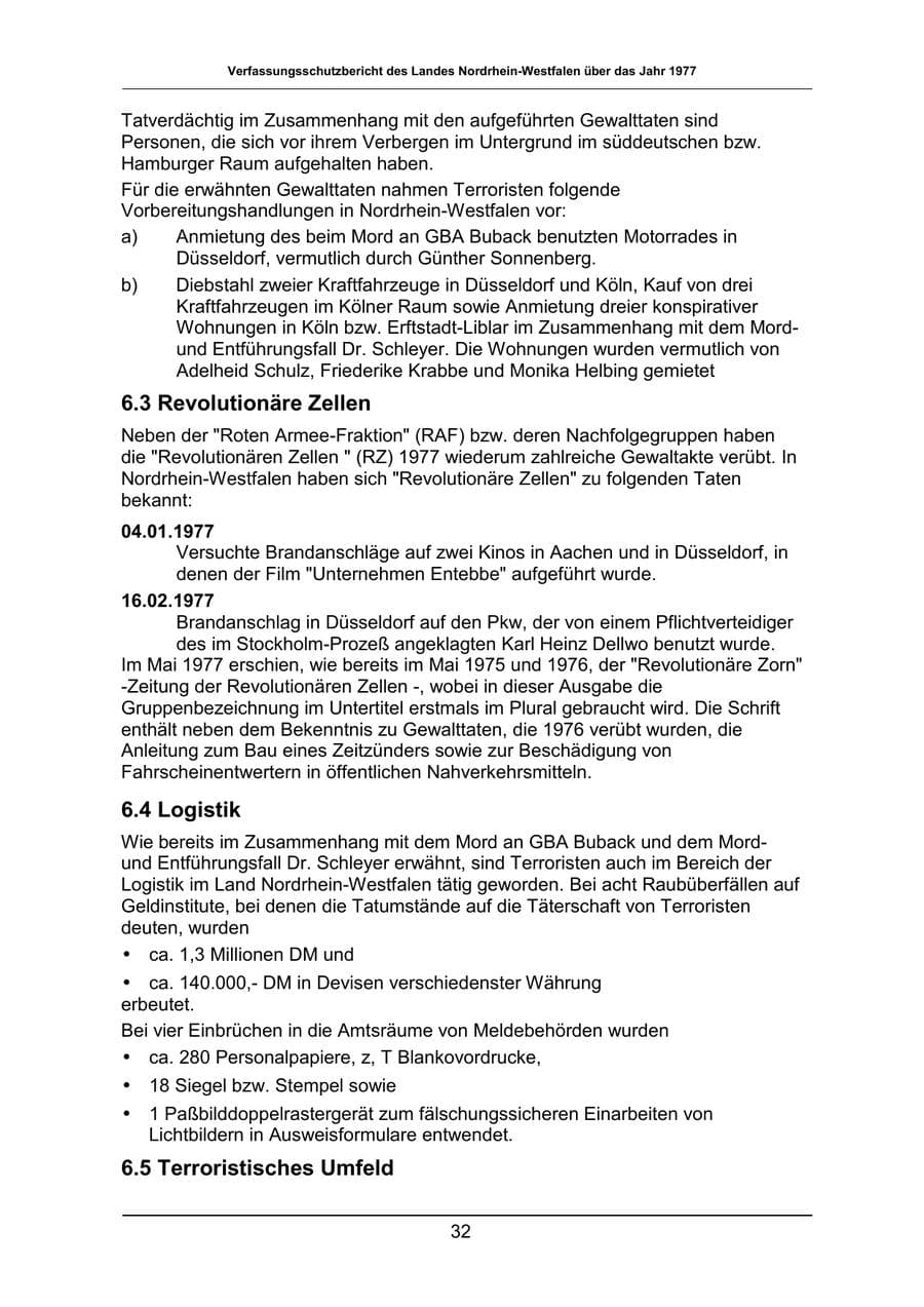 Seite 32 des Verfassungsschutzbericht 1977 Nordrhein-Westfalen