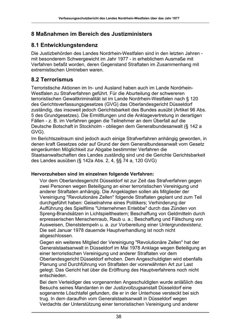 Seite 38 des Verfassungsschutzbericht 1977 Nordrhein-Westfalen