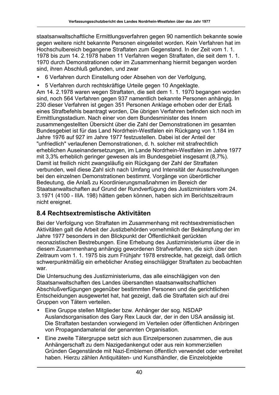 Seite 40 des Verfassungsschutzbericht 1977 Nordrhein-Westfalen