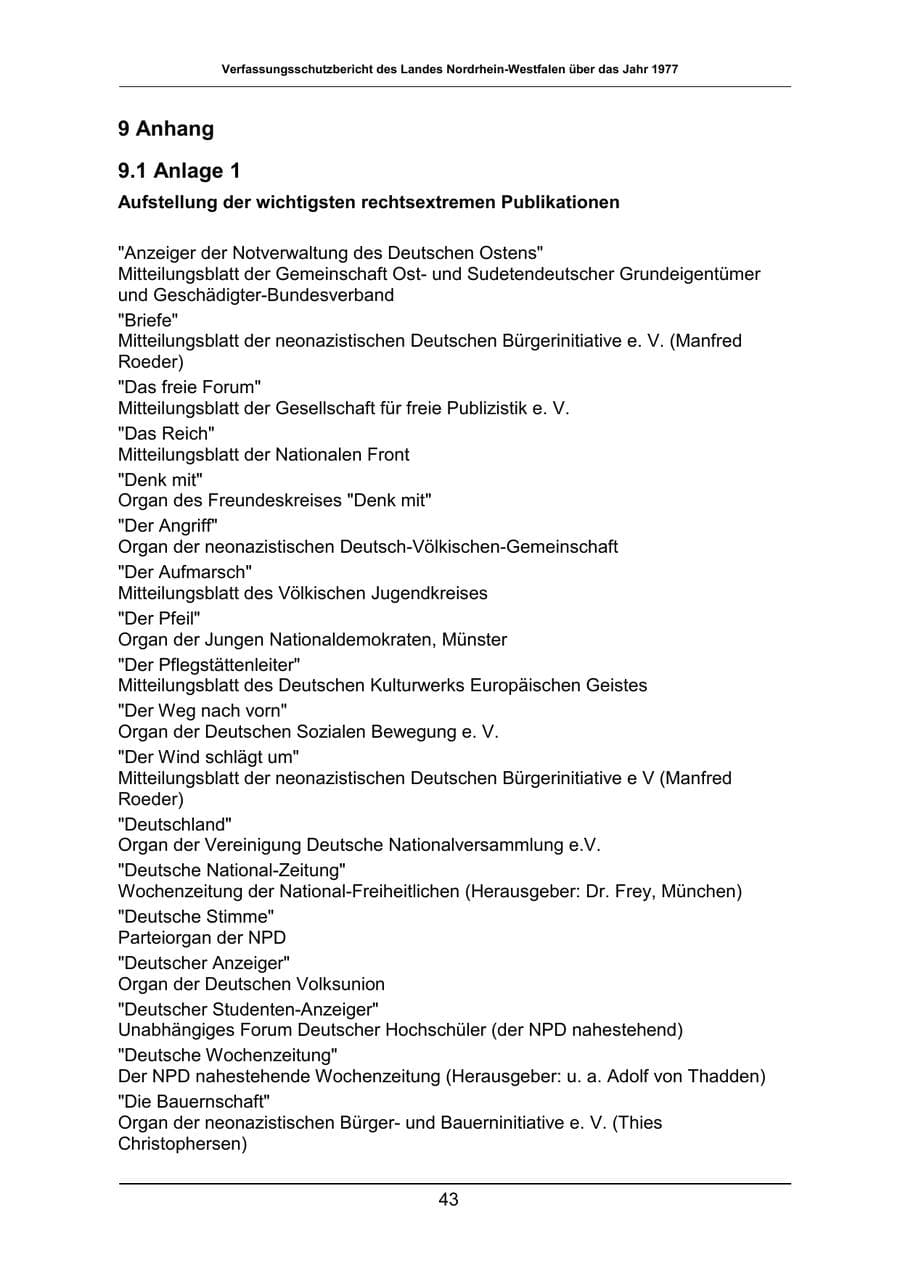Seite 43 des Verfassungsschutzbericht 1977 Nordrhein-Westfalen