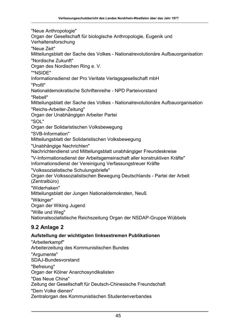 Seite 45 des Verfassungsschutzbericht 1977 Nordrhein-Westfalen