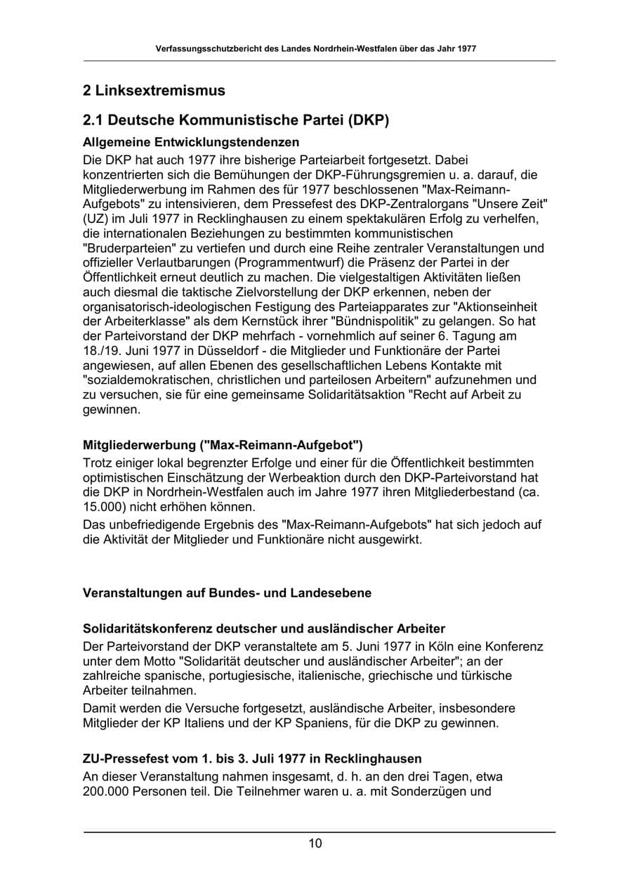 Seite 10 des Verfassungsschutzbericht 1977 Nordrhein-Westfalen